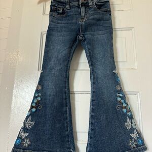 Shyanne Blue Flare Jeans with Floral Embroidery